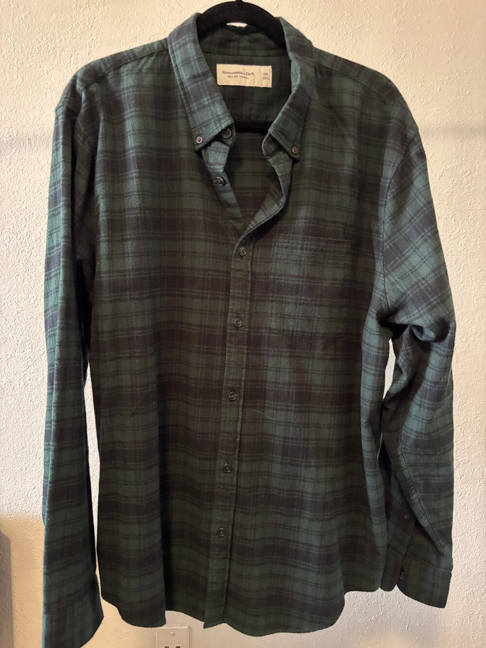 Abercrombie & Fitch A&F Soft Flannel Plaid Shirt Mens Size XXL Green Blue